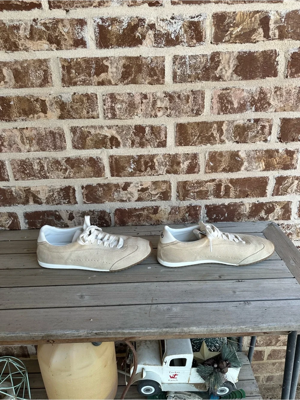 ALO Yoga Women's Beige Suede Lace-Up Sneakers
